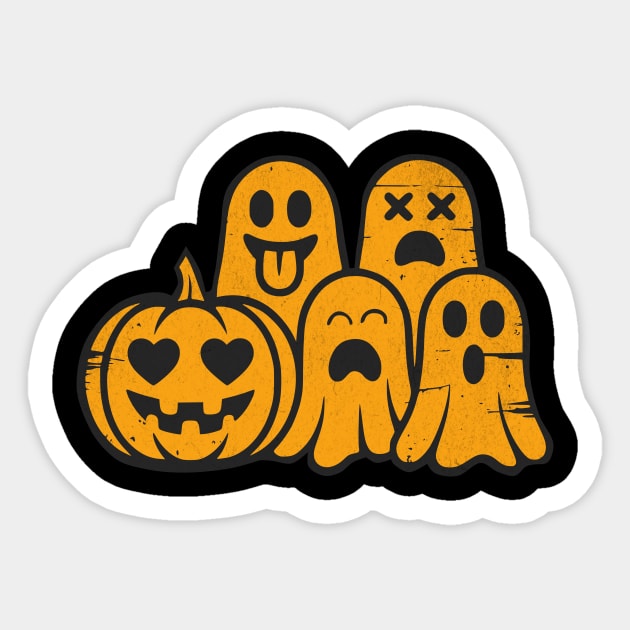 Pumpkin and Funny Ghost Squad Design Sticker by Designed By Marty